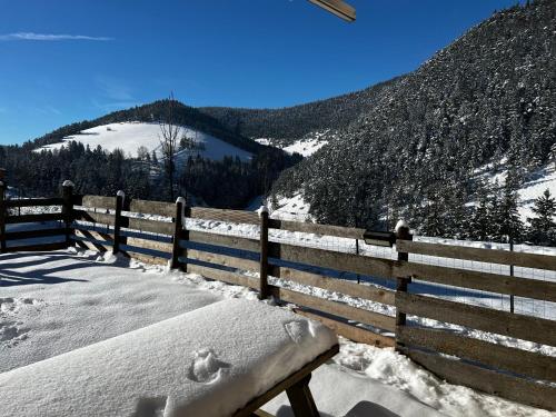 維拉爾－德朗的住宿－Chalet de Montagne Villard de Lans，围栏旁的雪覆盖的长凳