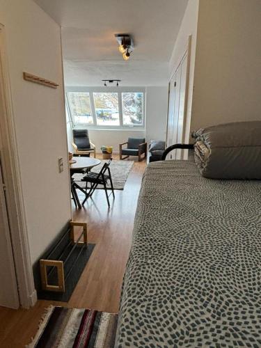 a room with two beds and a living room at Apartamento Astun in Astun 