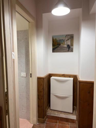 La salle de bains est pourvue de toilettes et d'une peinture murale. dans l'établissement Castelvecchio 160, à Sarnano