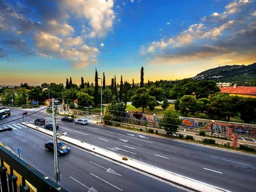 a view of a highway with cars on the road at Aegli Hotel in Athens