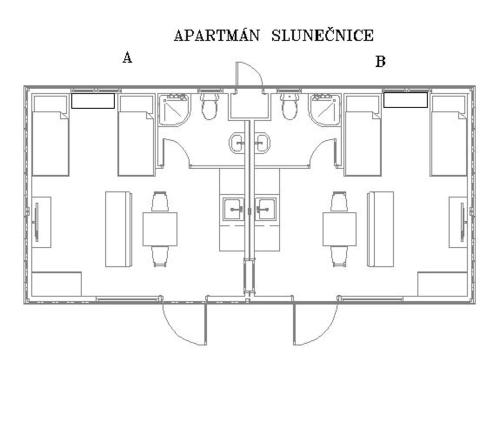 a floor plan of an apartment clubhouse at Apartmány Štramberk in Štramberk