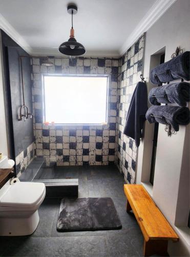 a bathroom with a toilet and a window at Naauwpoort View in Clarens