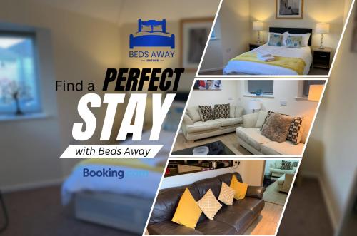 a collage of pictures of a room with a bed and a bedroom at Relocation-Business-Leisure-Fast WIFI-FREE Parking-with 2 En-suites and Garden by Beds Away Short Lets & Serviced Accommodation Oxford in Oxford
