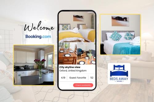 a collage of photos of a bedroom and a room at 3 Bedroom House For Contractors By Beds Away Short Lets & Serviced Accommodation Oxford With Free Parking for 2 Cars in Oxford