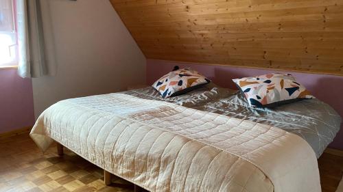 a bed with two pillows on it in a bedroom at entre vignes et montagnes chambres in Fréland