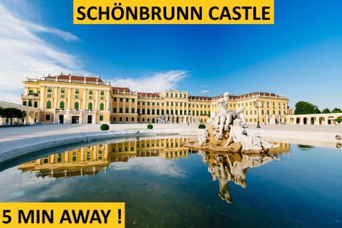a poster of a building with a fountain in front of it at Schönbrunn Gardens Vienna Apartment in Vienna
