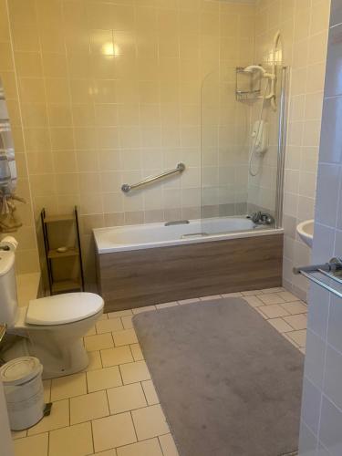 a bathroom with a tub and a toilet and a sink at Luxury Town House-Apartment Carrick-on-shannon in Carrick on Shannon