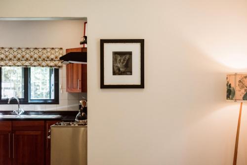 a kitchen with a picture of a dog on the wall at Mama Tembo Cheza 01 in Lusaka