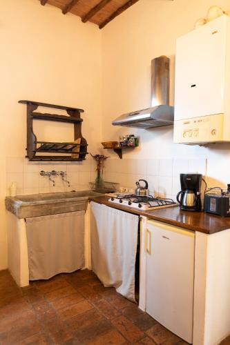a kitchen with a sink and a stove top oven at Agriturismo Quarantallina in Buonconvento