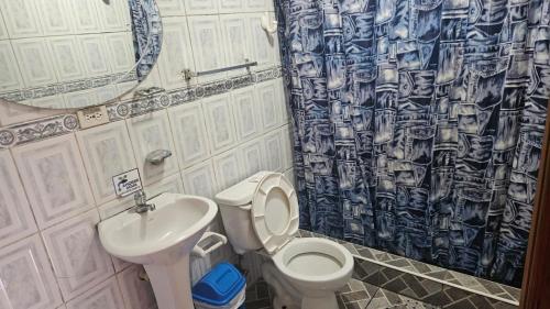 巴尼奧斯的住宿－Hostal Colibri 2，一间带卫生间和水槽的浴室