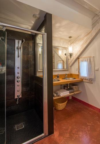 une salle de bain avec douche et lavabo dans l'établissement La Belle Epoque, à Sansac-de-Marmiesse