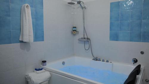 y baño con bañera, ducha y aseo. en Praja vecchia, en Praia a Mare