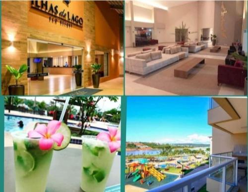 un collage de quatre photos d'un hôtel dans l'établissement Eco Resort Ilhas do Lago, à Caldas Novas