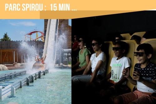 - un groupe de personnes assis à côté d'un parc aquatique dans l'établissement CŒUR DU VENTOUX Carpentras Bel appart 6 places, à Carpentras