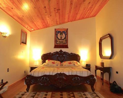 Stanardsville的住宿－Bali Suite，一间卧室设有一张带木制天花板的大床