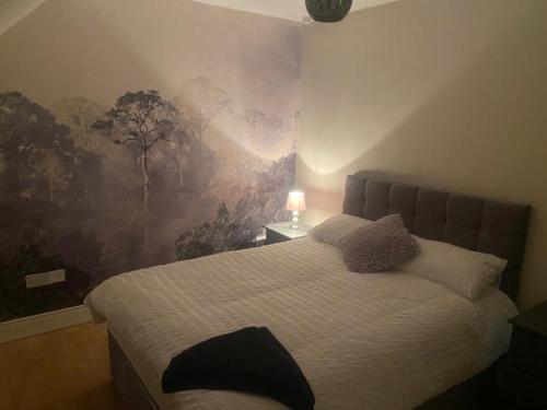 a bedroom with a bed with a painting on the wall at LOCH CONNELL LODGE rooms 1 2 3 4 5 in Letterkenny