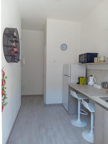 een kleine keuken met een aanrecht en een koelkast bij Appartamenti Milietta 1 in Monzambano