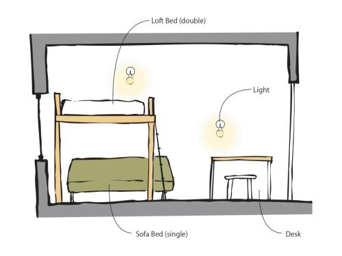 ein Diagramm eines Zimmers mit einem Etagenbett und einem Tisch in der Unterkunft THE STAY WAKKANAI - Vacation STAY 40658v in Wakkanai