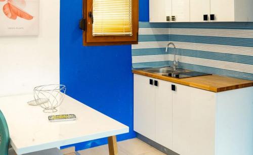 a kitchen with a sink and a blue wall at Eko-FIS Vlašić in Vlasic