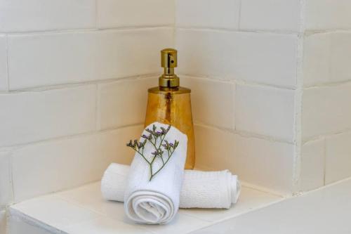 a roll of toilet paper sitting next to a faucet at Greenpoint Emerald in Cape Town