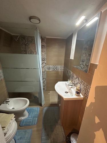 a bathroom with a toilet and a sink and a shower at Federica Apartment in Palermo