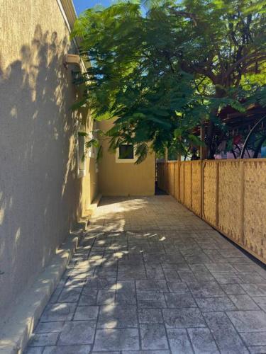 an empty alley with a fence and a tree at Encantador loft 1 frente a plaza in Loreto