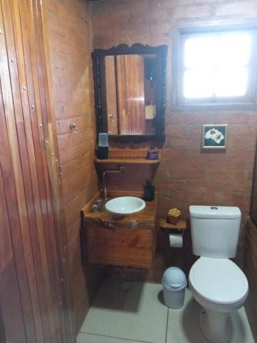 a bathroom with a toilet and a sink at Chalet di Alta Montagna in Santo Antônio do Pinhal