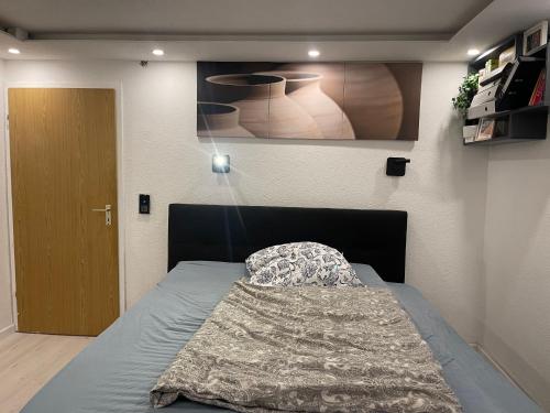 a bedroom with a bed and a painting on the wall at GraceHomes (Entry to Blackforest) in Jettingen