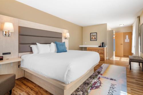 a hotel room with a large bed and a chair at Casco Bay Hotel Portland Airport - Maine Mall, an Ascend Collection Hotel in South Portland