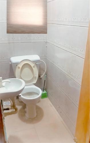 a bathroom with a toilet and a sink at Spacious studio apartment in Lekki