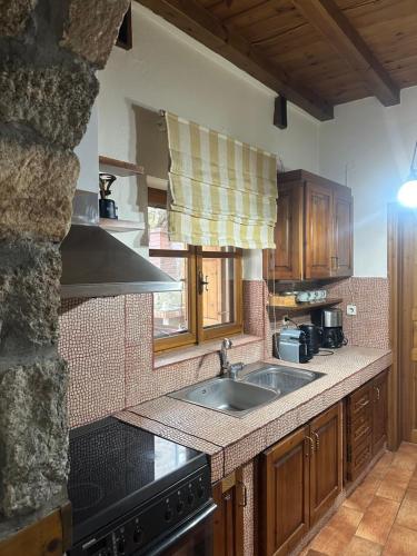 a kitchen with a sink and a stove at Urban River House in Florina