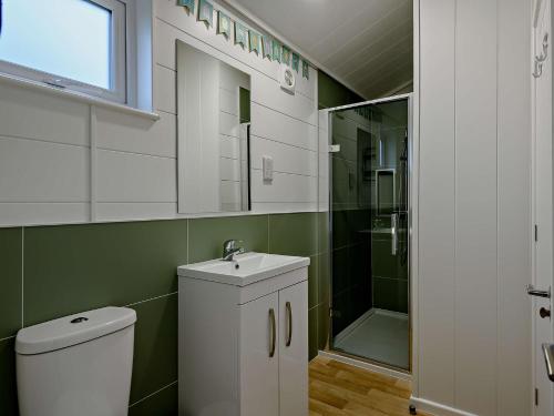 2 Bed in Dunwich 91030 في Westleton: حمام مع مرحاض ومغسلة ودش