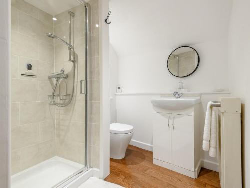 a bathroom with a shower and a toilet and a sink at 1 Bed in Brecon 91150 in Brecon