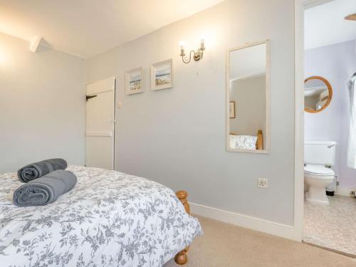 a bedroom with a bed and a toilet and a mirror at 3 Bed in Weare Giffard 90864 in Weare Giffard