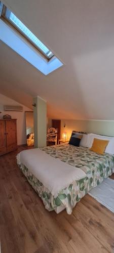 a bedroom with a large bed with a skylight at La Mia Mansardina in Collegno
