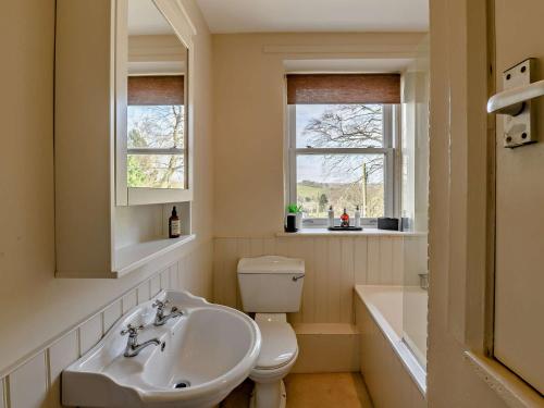 baño con lavabo y aseo y ventana en 2 Bed in Richmond 91350 en Easby