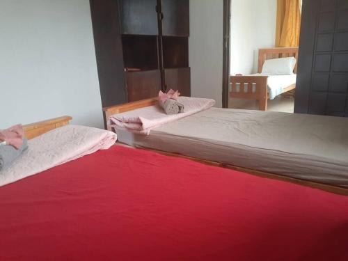 two beds sitting next to each other in a bedroom at Entire 3 bedroom Fully Furnished House, 6 Guests in Suva
