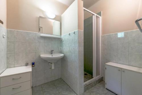 ein Bad mit einem Waschbecken und einem Spiegel in der Unterkunft CHATA JIZERKY ŠOLCŮV RYBNÍK in Raspenava