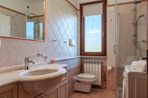 y baño con lavabo, aseo y ducha. en I BROLI - lovely nest with pool, en Polpenazze del Garda