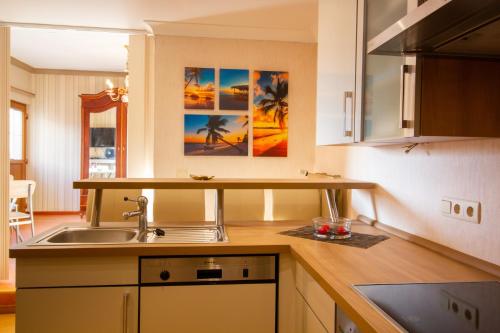 a kitchen with a sink and a counter top at Gite les bons amis in Plombières
