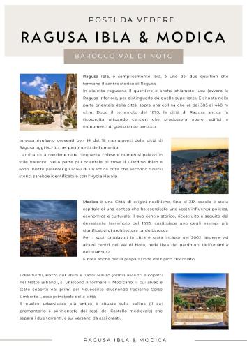a page of a brochure for russia laika modica at Donna Beatrice aMare beach house in Donnalucata