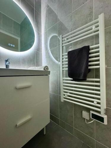 une salle de bain avec un lavabo et un miroir dans l'établissement Très grand studio à deux pas de la place de Jaude Puits Artesien, à Clermont-Ferrand