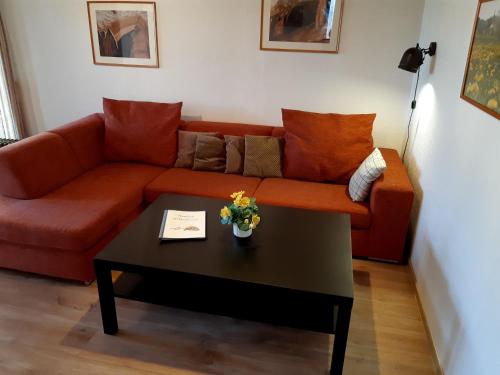 sala de estar con sofá y mesa de centro en Ferienhaus Robinson Romantikpfad 162 en Waldbrunn