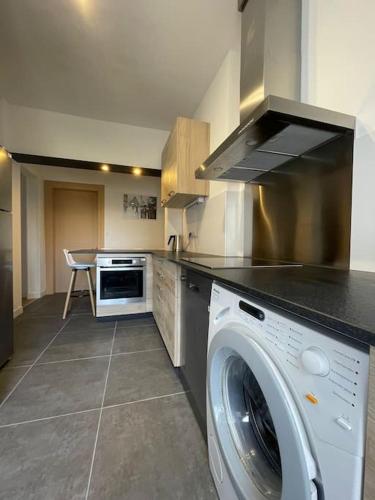 Il comprend une cuisine équipée d'un lave-linge et d'un sèche-linge. dans l'établissement Mulhouse, Urban Family Nest, à Mulhouse