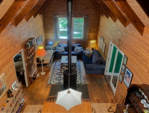 an overhead view of a living room in a cabin at 22 Arum Street Nature’s Valley in Natureʼs Valley