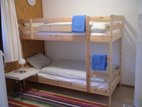 a bunk bed room with two bunk beds in it at Relax aux Paccots : été comme hiver in Les Paccots