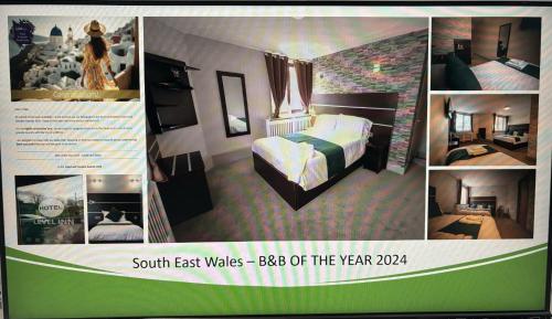 een collage van foto's van een hotelkamer met een bed bij Level Inn in Ebbw Vale