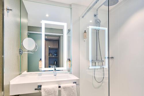 bagno con lavandino e specchio di Mercure Tour Eiffel Grenelle a Parigi