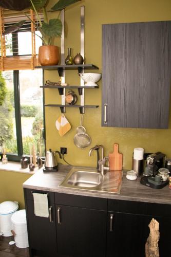 a kitchen with a sink and a counter top at Boutique Apartment Benz 3 in Bergisch Gladbach