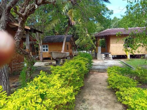 dom i dziedziniec z drzewami i krzakami w obiekcie Ralapela Eco Resort w Tangalli